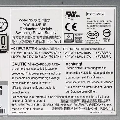 PWS-1K43F-1R لـ SC748 خادم وحدة الطاقة المتزايدة 80 بالإضافة إلى مزود الطاقة 1400W in Kuwait