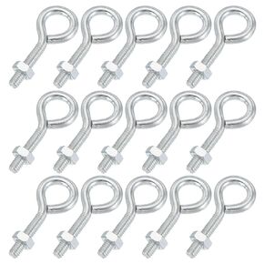 MECCANIXITY Threaded Eye Bolts M4x20 Carbon Steel Eye Hooks Screws with Hex Nuts for Metal Hook Wood Terminal Ring Hooks Hanging, Pack of 15 in Saudi Arabia