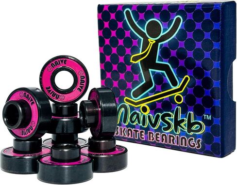 Skateboard Bearings with Built-in Spacers 8 Pack, Precision 608 8mm Bearings Skateboards Longboards Cruisers Surfskates Cruising Carving(Black Magenta) in Kuwait