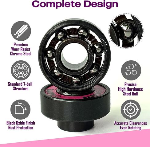 Skateboard Bearings with Built-in Spacers 8 Pack, Precision 608 8mm Bearings Skateboards Longboards Cruisers Surfskates Cruising Carving(Black Magenta) in Kuwait