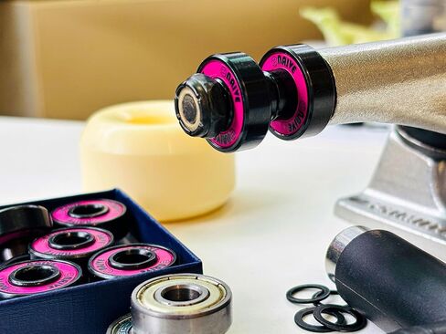 Skateboard Bearings with Built-in Spacers 8 Pack, Precision 608 8mm Bearings Skateboards Longboards Cruisers Surfskates Cruising Carving(Black Magenta) in Kuwait
