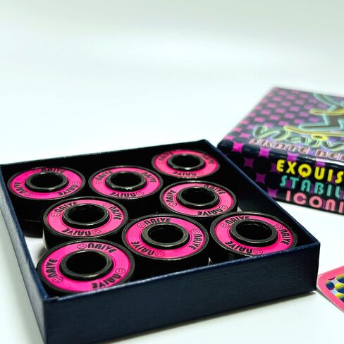 Skateboard Bearings with Built-in Spacers 8 Pack, Precision 608 8mm Bearings Skateboards Longboards Cruisers Surfskates Cruising Carving(Black Magenta) in Kuwait