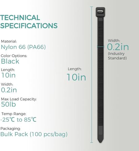 روابط Zip Cable Cable الشاقة 12 بوصة 100 بوصة ، قفل أسود للأشعة فوق البنفسجية ، قوة شد 120 رطل للاستخدام الداخلي والخارجي ، وعلاقات الأسلاك للمنزل ، والمكتب ، والحديقة ، والسيارات in Kuwait