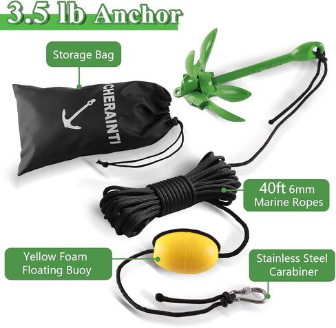 CHERAINTI Kayak Anchor, 3.5 Lb Folding Marine Grapnel Anchor Kit with 40ft Rope and Buoy for Kayaks Jet Ski SUP Paddle Boards PWC Inflatable Small Boat Canoes Fishing, Kayaking & Boating Accessories in Saudi Arabia