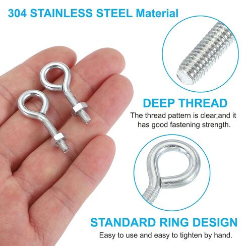MECCANIXITY Threaded Eye Bolts M4x20 Carbon Steel Eye Hooks Screws with Hex Nuts for Metal Hook Wood Terminal Ring Hooks Hanging, Pack of 15 in Saudi Arabia