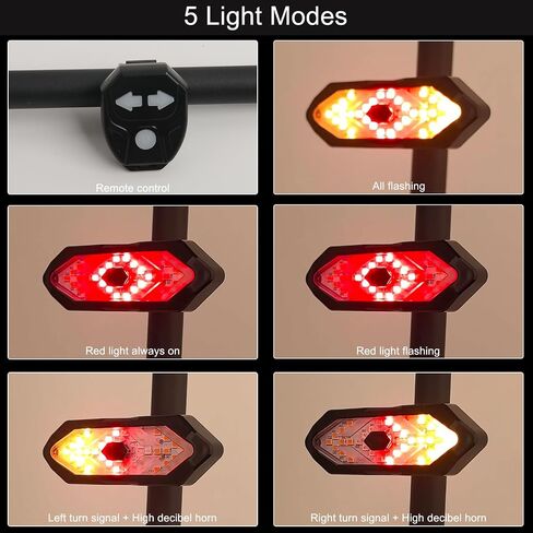 Upgraded Bike Tail Light with Turn Signal Bicycle Rear Light with Remote Control and Horn for Night Riding (Rechargeable) in Saudi Arabia