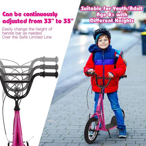 Scooter Gymax ، سكوتر الأطفال والكبار على الطرق الوعرة مع عجلات قابلة للنفخ مقاس 12 بوصة ، مقود قابل للتعديل ، فاكهة اليد من النوع V و Axle Ops لجميع التضاريس ، 8+ in Saudi Arabia