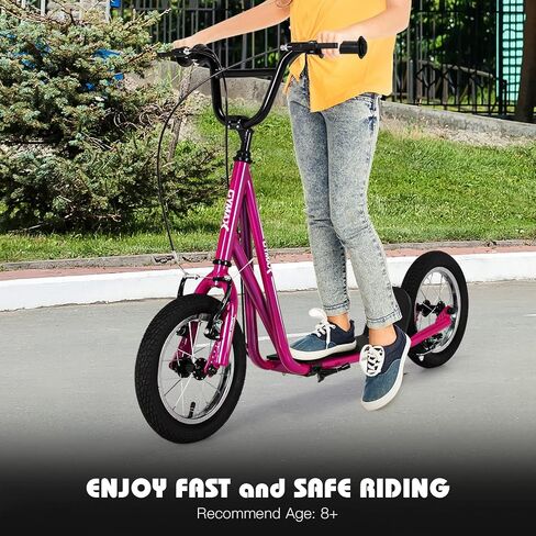 Scooter Gymax ، سكوتر الأطفال والكبار على الطرق الوعرة مع عجلات قابلة للنفخ مقاس 12 بوصة ، مقود قابل للتعديل ، فاكهة اليد من النوع V و Axle Ops لجميع التضاريس ، 8+ in Saudi Arabia