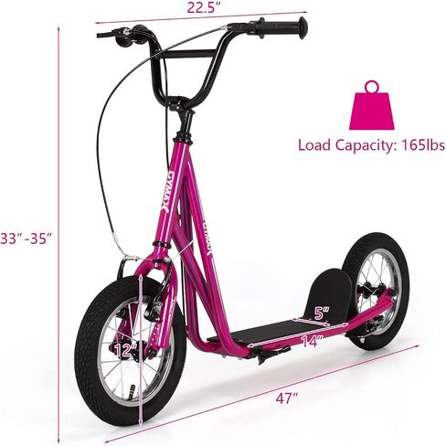 Scooter Gymax ، سكوتر الأطفال والكبار على الطرق الوعرة مع عجلات قابلة للنفخ مقاس 12 بوصة ، مقود قابل للتعديل ، فاكهة اليد من النوع V و Axle Ops لجميع التضاريس ، 8+ in Saudi Arabia