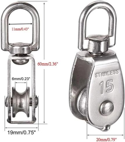 2/4 قطعة من M15 رفع بكرة واحدة بكرة واحدة من الفولاذ المقاوم للصدأ البكرة الثقيلة (4pcs) in Kuwait