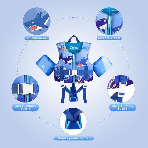 Kids Swim Vest Toddler Floaties Fit 20-44 Lbs Boys and Girls,Kids Swimming Training Vest Adjustable Safety Strap,Toddler Swim Vests with Shoulder Harness Arm Wings for Age 1-6 Years in Saudi Arabia
