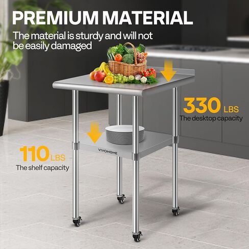 VIVOHOME 24 x 18 Inch Stainless Steel Work Table with Backsplash, Prep Commercial Table with Wheels for Restaurant, Hotel, Home and Warehouse in Saudi Arabia