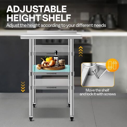 VIVOHOME 24 x 18 Inch Stainless Steel Work Table with Backsplash, Prep Commercial Table with Wheels for Restaurant, Hotel, Home and Warehouse in Saudi Arabia