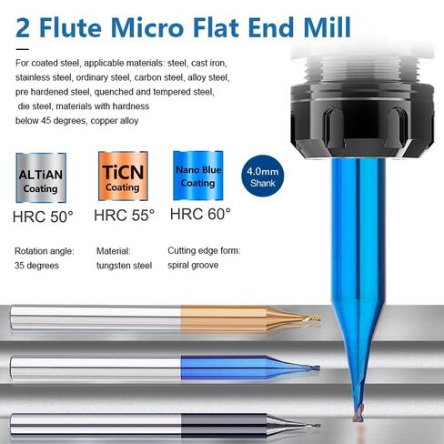 4mm Shank Milling Cutter 2 Flute Micro Flat End Mill 0.2-0.9mm Tungsten Carbide CNC Router Bit Milling Tool(Nano Blue Coated,0.5xD4x1.0x50L) in Saudi Arabia