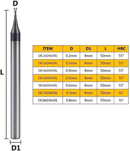 4 ملم شانك 2 المطحنة المميزة للفلوت الدقيقة 0.2-0.9mm مُعد مُعد CNC بتبرغ كاربيد طواح طحن مصغر (0.6xd4x50l) in Saudi Arabia