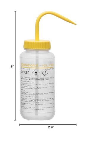 EISCO 2PK Wash Bottle for Isopropanol, 500ml - Labeled with Color Coded Chemical & Safety Information (2 Color) - Wide Mouth, Self Venting, Low Density Polyethylene Labs in Saudi Arabia