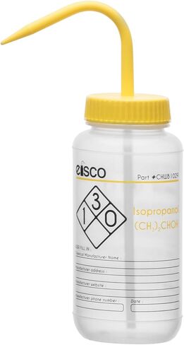 EISCO 2PK Wash Bottle for Isopropanol, 500ml - Labeled with Color Coded Chemical & Safety Information (2 Color) - Wide Mouth, Self Venting, Low Density Polyethylene Labs in Saudi Arabia