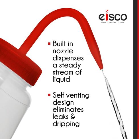 Eisco-زجاجة غسل الأسيتون ، 500 مل ، بولي إيثيلين منخفض الكثافة ، التهوية الذاتية ، ملصق كيميائي وسلامة مشفر بالألوان ، فم عريض ، غطاء مقاوم للتسرب مع فوهة ، زجاجة الاستغناء عن المختبر ، الغطاء الأحمر in Saudi Arabia