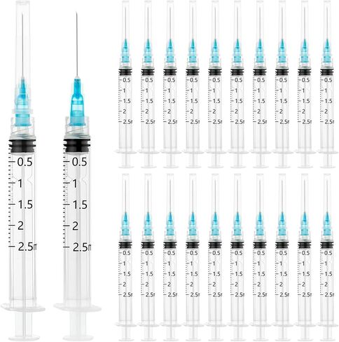 100 Pack 2ml Luer Lock محقنة ، حقنة 2cc مع إبرة 23g 1 بوصة ، محاقن لوازم المختبرات ، ملفوفة بشكل فردي in Kuwait