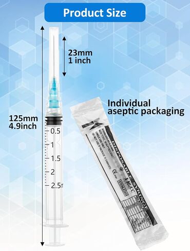 100 Pack 2ml Luer Lock محقنة ، حقنة 2cc مع إبرة 23g 1 بوصة ، محاقن لوازم المختبرات ، ملفوفة بشكل فردي in Kuwait