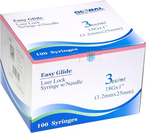 Easy Glide Luer Lock Syringe 3cc/ml, 18G x 1 inch, 100 Count in Saudi Arabia