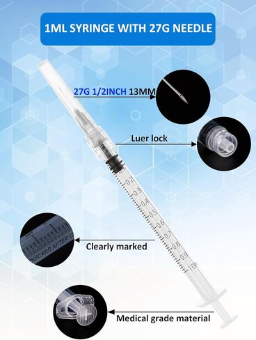 100 Pack 2ml Luer Lock محقنة ، حقنة 2cc مع إبرة 23g 1 بوصة ، محاقن لوازم المختبرات ، ملفوفة بشكل فردي in Kuwait