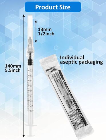 100 Pack 2ml Luer Lock محقنة ، حقنة 2cc مع إبرة 23g 1 بوصة ، محاقن لوازم المختبرات ، ملفوفة بشكل فردي in Kuwait