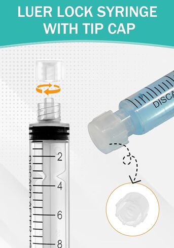 محقنة قفل 3ML Luer مع غطاء - معقم ملفوف بشكل فردي دون إبرة - قياس دقيق للتسرب - 25Pack للاستخدام المختبر والرعاية المنزلية in Kuwait