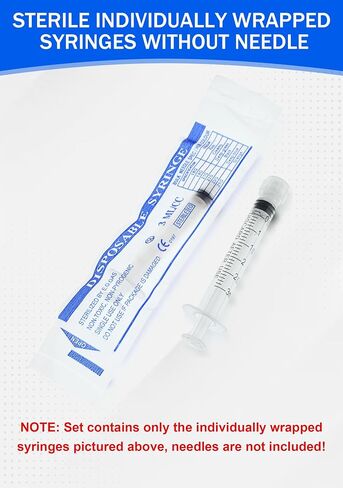 محقنة قفل 3ML Luer مع غطاء - معقم ملفوف بشكل فردي دون إبرة - قياس دقيق للتسرب - 25Pack للاستخدام المختبر والرعاية المنزلية in Kuwait