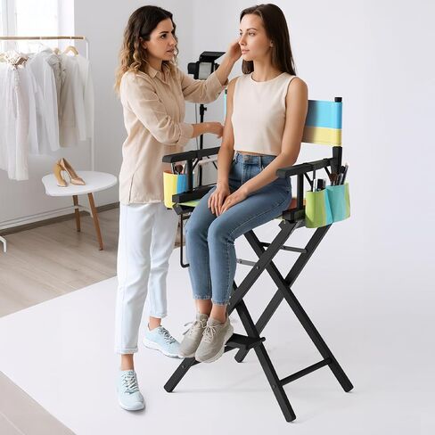 كرسي Omysalon's Director's 31 "قابلة للطي قابلة للطي مع حقيبة ومسند للتخزين ، كرسي فنان الماكياج للصالون ، الأحداث ، المحمول ، سعة 250 رطلاً ، إطارًا من الخشب الأبيض ومقعد القماش الأخضر الزيتون in Kuwait