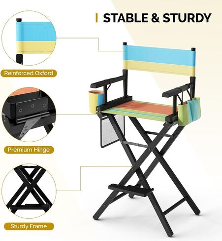كرسي Omysalon's Director's 31 "قابلة للطي قابلة للطي مع حقيبة ومسند للتخزين ، كرسي فنان الماكياج للصالون ، الأحداث ، المحمول ، سعة 250 رطلاً ، إطارًا من الخشب الأبيض ومقعد القماش الأخضر الزيتون in Kuwait