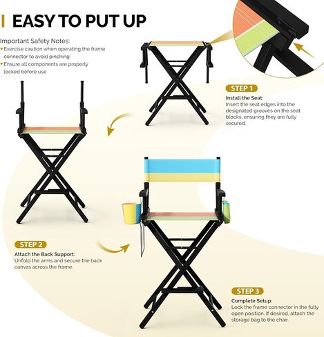 كرسي Omysalon's Director's 31 "قابلة للطي قابلة للطي مع حقيبة ومسند للتخزين ، كرسي فنان الماكياج للصالون ، الأحداث ، المحمول ، سعة 250 رطلاً ، إطارًا من الخشب الأبيض ومقعد القماش الأخضر الزيتون in Kuwait