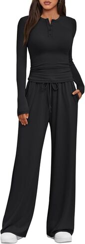Trendy Queen Women's 2 Piece Matching Lounge Sets Fall Fashion Two Pieces Sweat Outfits Long Sleeve Wide Leg Pants Tracksuits in Saudi Arabia