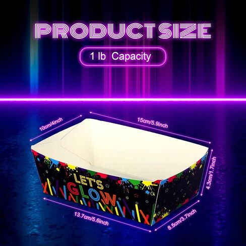 Junkin 50 Pcs Neon Glow Food Serving Trays Glow in Dark Paper Bowls Neon Party Paper Serving Trays Disposable Snack Boats for Colorful Graffiti 80s90s Birthday Party Supplies Decor in Saudi Arabia