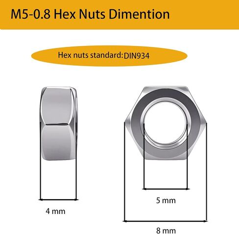 100pcs M5-0.8 Hex Nuts 304 Stainless Steel High Strength Anti-Rust Nut Kit for Machinery, Electronics, Furniture, and DIY Projects in Kuwait