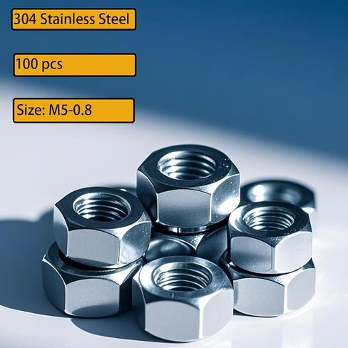 100pcs M5-0.8 Hex Nuts 304 Stainless Steel High Strength Anti-Rust Nut Kit for Machinery, Electronics, Furniture, and DIY Projects in Kuwait