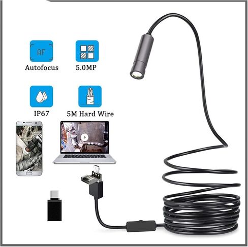منظار 5.0 ميجابكسل 3 في 1 كاميرا USB المنظار 2594x1944p IP67 Auto Focus Industrial Borescope Hard Wire Inspection Camera Autofcus Camera in Saudi Arabia