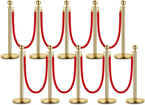2 PCS Gold Stanchion Post Queue و 5 أقدام من الحبال المخملية الحمراء ، وحبال السجاد الأحمر الفولاذ المقاوم للصدأ ، وحواجز أمان السيطرة على الحشود للحفلات والبنوك والمتاحف in Kuwait