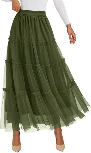 تنانير Prettygarden Maxi للنساء 2025 Fall Tulle High Checled Flowy A-Line Long Skirt Country Concert in Saudi Arabia