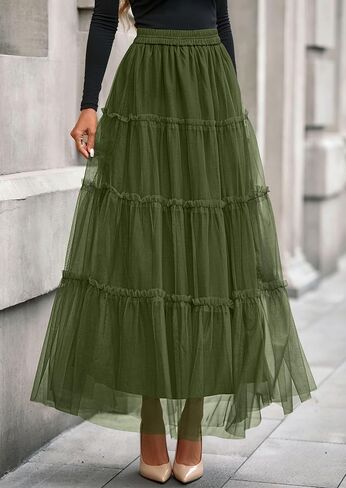 تنانير Prettygarden Maxi للنساء 2025 Fall Tulle High Checled Flowy A-Line Long Skirt Country Concert in Saudi Arabia