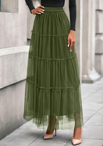 تنانير Prettygarden Maxi للنساء 2025 Fall Tulle High Checled Flowy A-Line Long Skirt Country Concert in Saudi Arabia