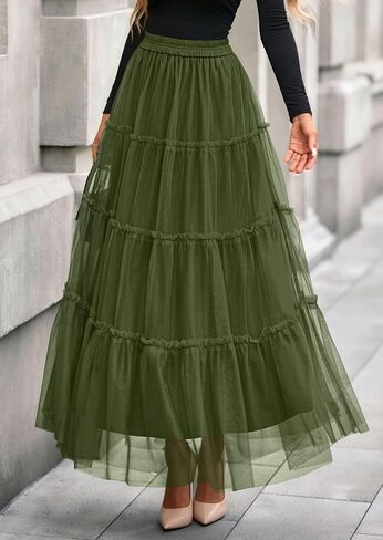 تنانير Prettygarden Maxi للنساء 2025 Fall Tulle High Checled Flowy A-Line Long Skirt Country Concert in Saudi Arabia