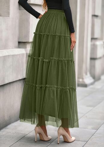 تنانير Prettygarden Maxi للنساء 2025 Fall Tulle High Checled Flowy A-Line Long Skirt Country Concert in Saudi Arabia