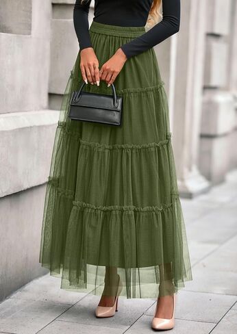 تنانير Prettygarden Maxi للنساء 2025 Fall Tulle High Checled Flowy A-Line Long Skirt Country Concert in Saudi Arabia