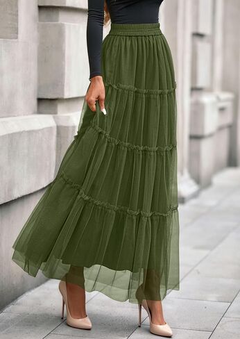 تنانير Prettygarden Maxi للنساء 2025 Fall Tulle High Checled Flowy A-Line Long Skirt Country Concert in Saudi Arabia
