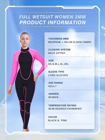 Women's Mens Full Wetsuit 2mm Neoprene Back Zipper Swimming Surfing Diving Snorkeling Wet Suits Cold Water Long Sleeve Thermal Swimsuit in Saudi Arabia