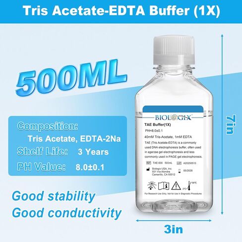 Tris Acetate-EDTA Buffer (1×), TAE DNA Electrophoresis Buffer, pH 8.0, 500mL/Bottle, 10 Bottles/Box in Saudi Arabia