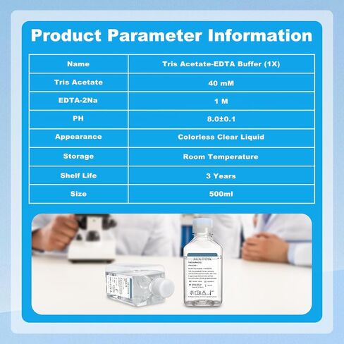Tris Acetate-EDTA Buffer (1×), TAE DNA Electrophoresis Buffer, pH 8.0, 500mL/Bottle, 10 Bottles/Box in Saudi Arabia
