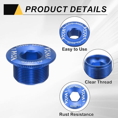Harfington 2pcs Crank Cover Screw M20 سبيكة الألومنيوم سبيكة كرنك تثبيت مسامير ذراع ذراع الترباس للدراجة الجبلية ، الأزرق in Saudi Arabia