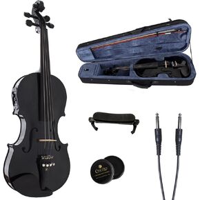 Cecilio 4/4 Full Size Acoustic & Electric Violin for Beginners & Professionals, Hand-Carved Solid Spruce Top, Ebony Fine Tuners, Full Set with Case, Bow, Rosin & AUX Cable (Metallic Black) in Kuwait